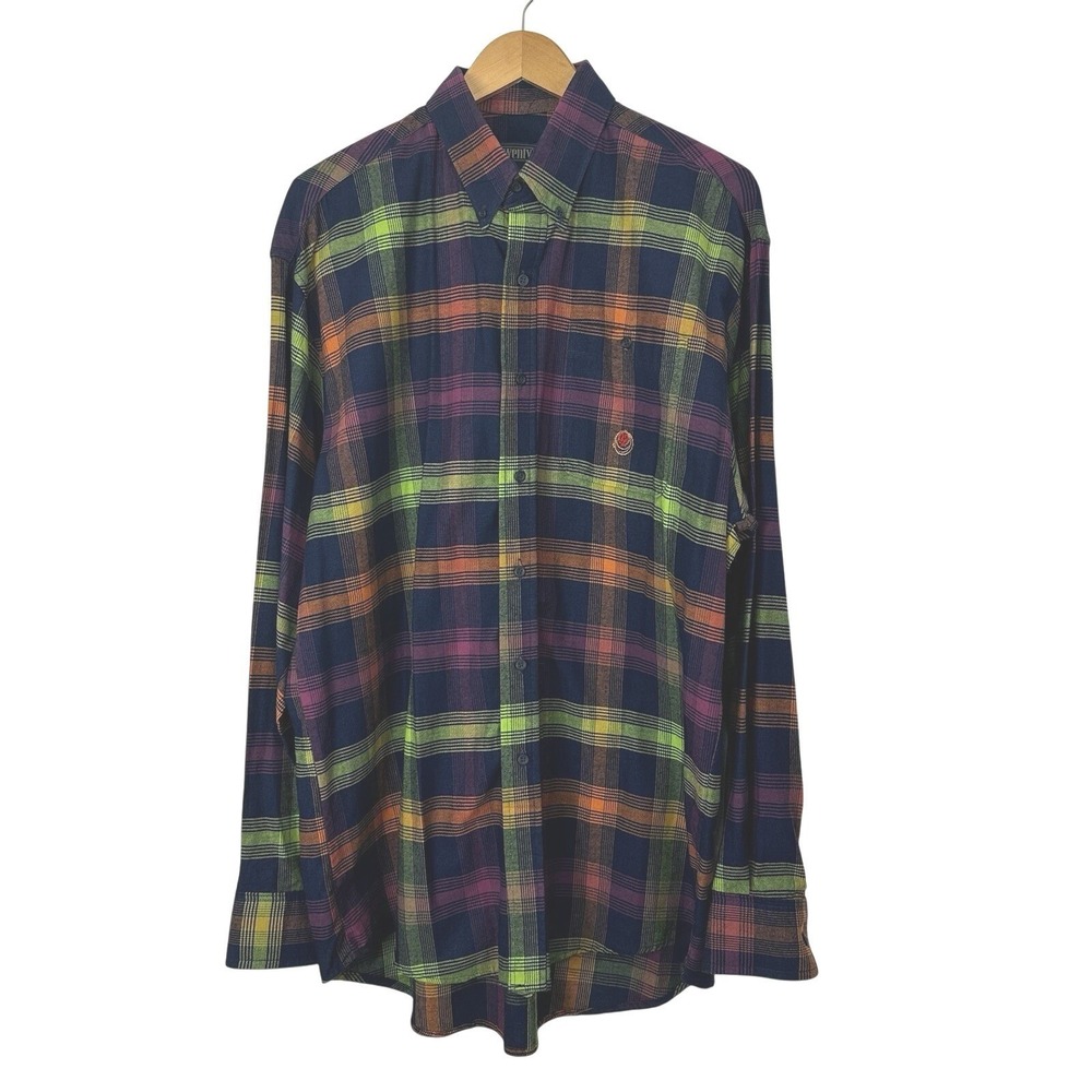 Wrangler 20X Shirt Mens Large Colorful Plaid Long Sleeve Cowboy Western Rodeo